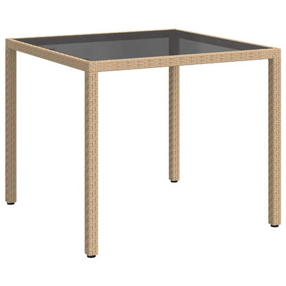 Gartentisch 90x90x75 cm Gehärtetes Glas Poly Rattan Beige