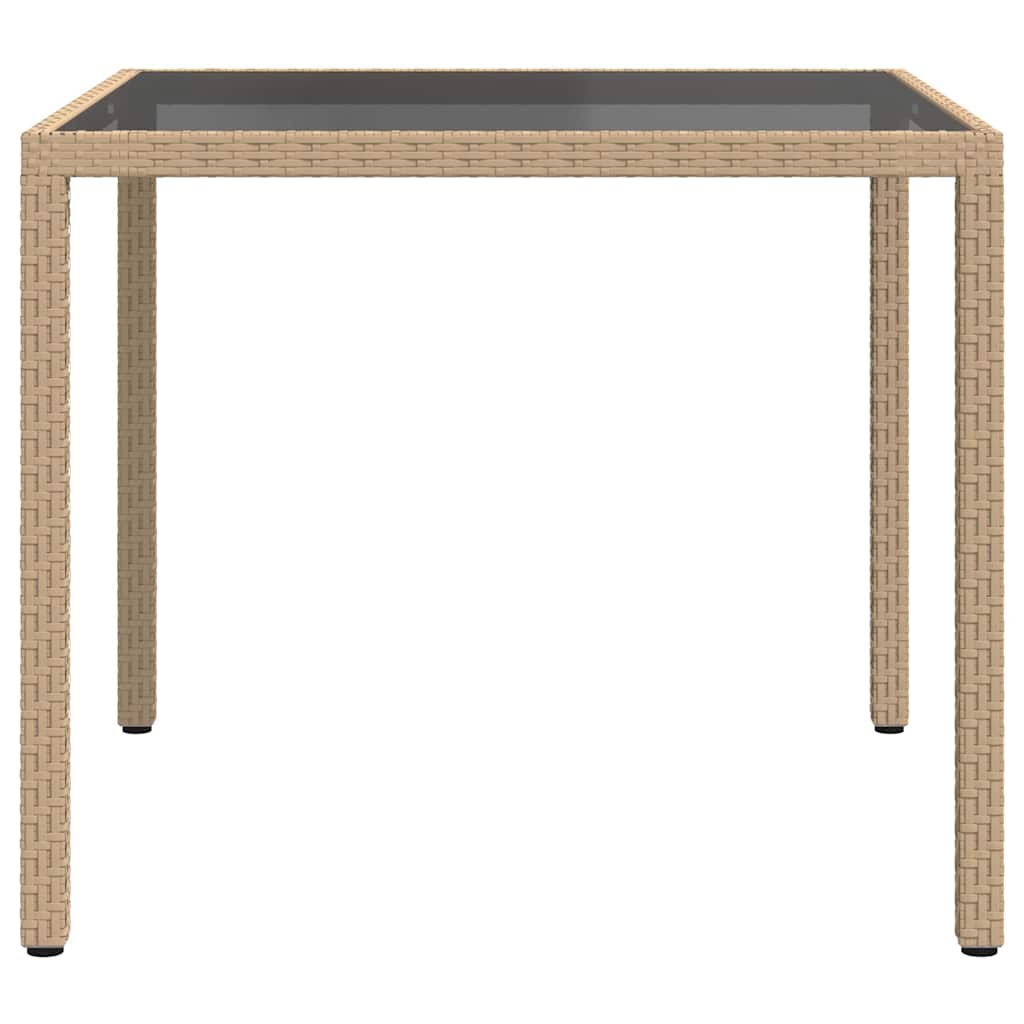 Gartentisch 90x90x75 cm Gehärtetes Glas Poly Rattan Beige