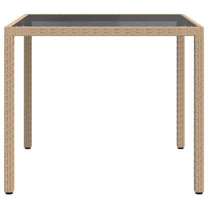 Gartentisch 90x90x75 cm Gehärtetes Glas Poly Rattan Beige