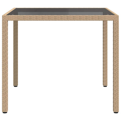 Gartentisch 90x90x75 cm Gehärtetes Glas Poly Rattan Beige