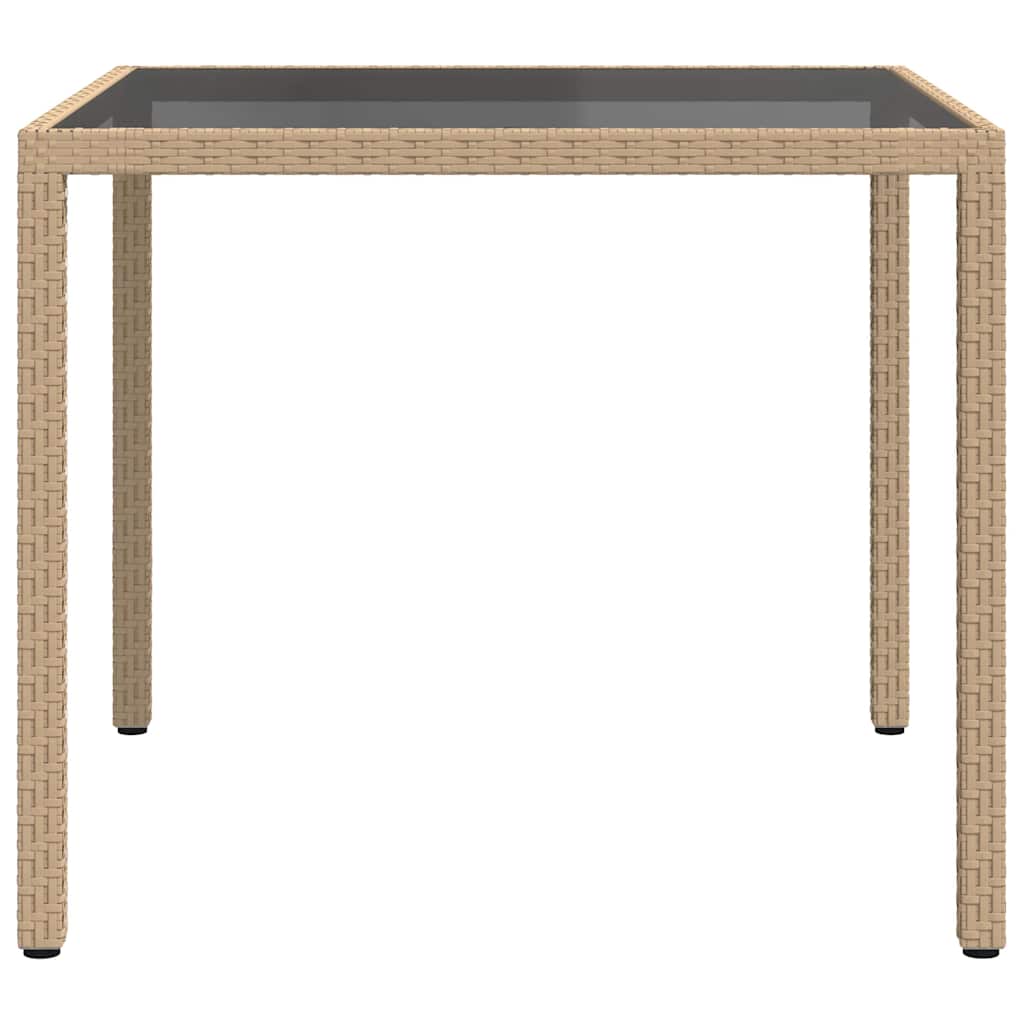 Gartentisch 90x90x75 cm Gehärtetes Glas Poly Rattan Beige