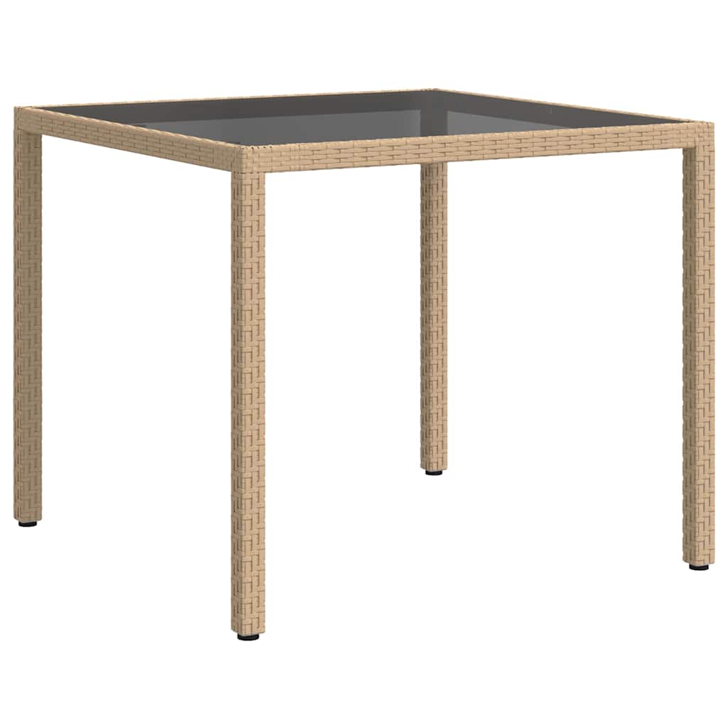 Gartentisch 90x90x75 cm Gehärtetes Glas Poly Rattan Beige