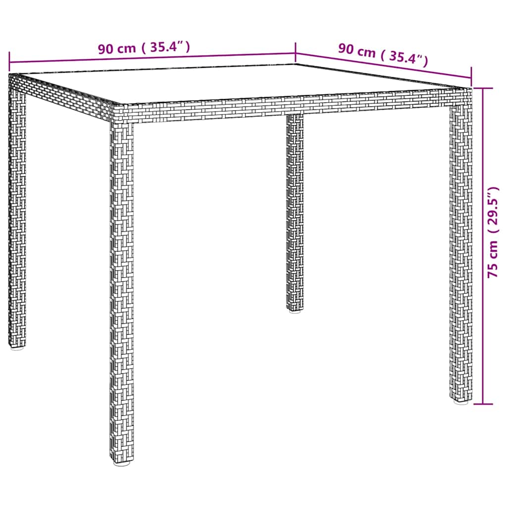 Gartentisch 90x90x75 cm Gehärtetes Glas Poly Rattan Beige