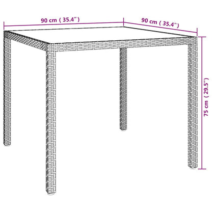 Gartentisch 90x90x75 cm Gehärtetes Glas Poly Rattan Beige