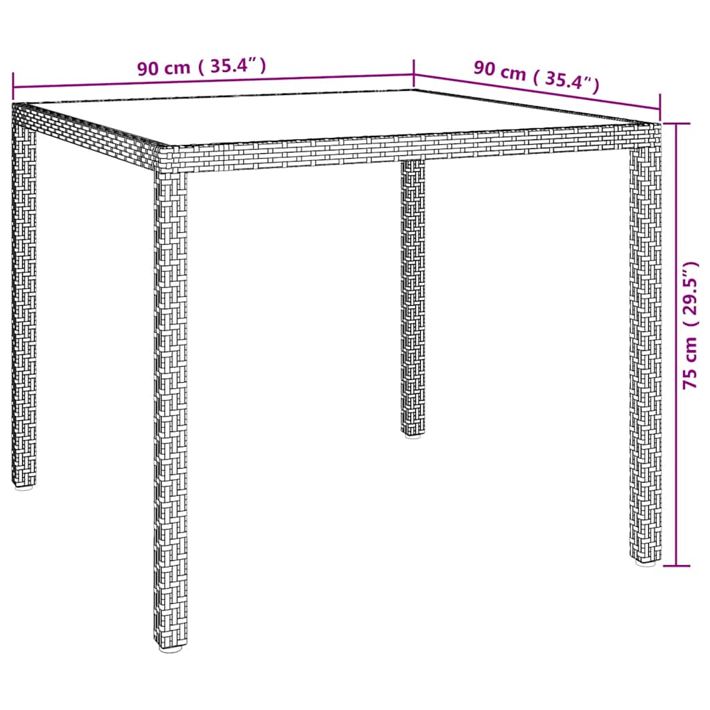Gartentisch 90x90x75 cm Gehärtetes Glas Poly Rattan Beige