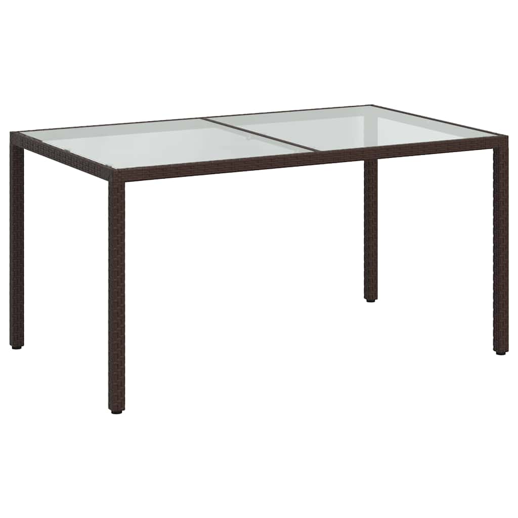 Gartentisch 150x90x75 cm Gehärtetes Glas Poly Rattan Braun