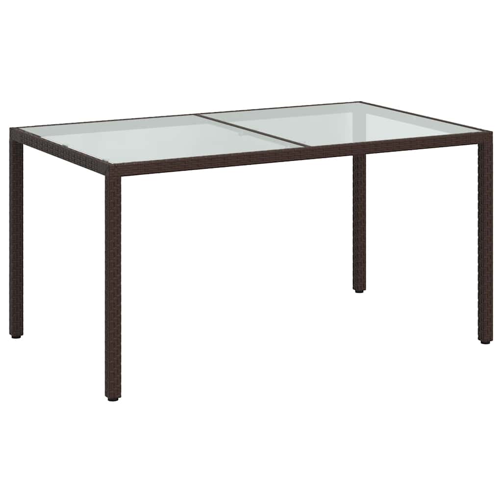 Gartentisch 150x90x75 cm Gehärtetes Glas Poly Rattan Braun