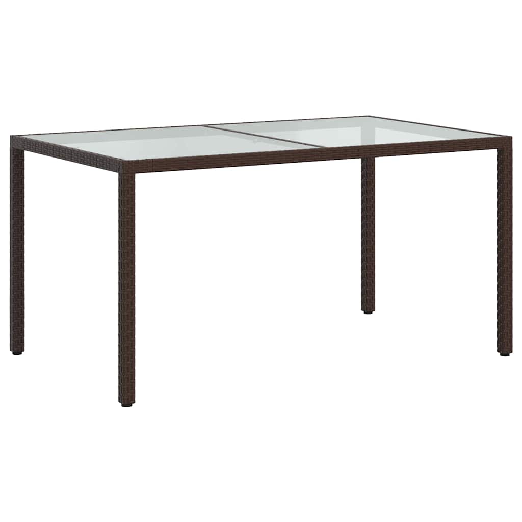 Gartentisch 150x90x75 cm Gehärtetes Glas Poly Rattan Braun