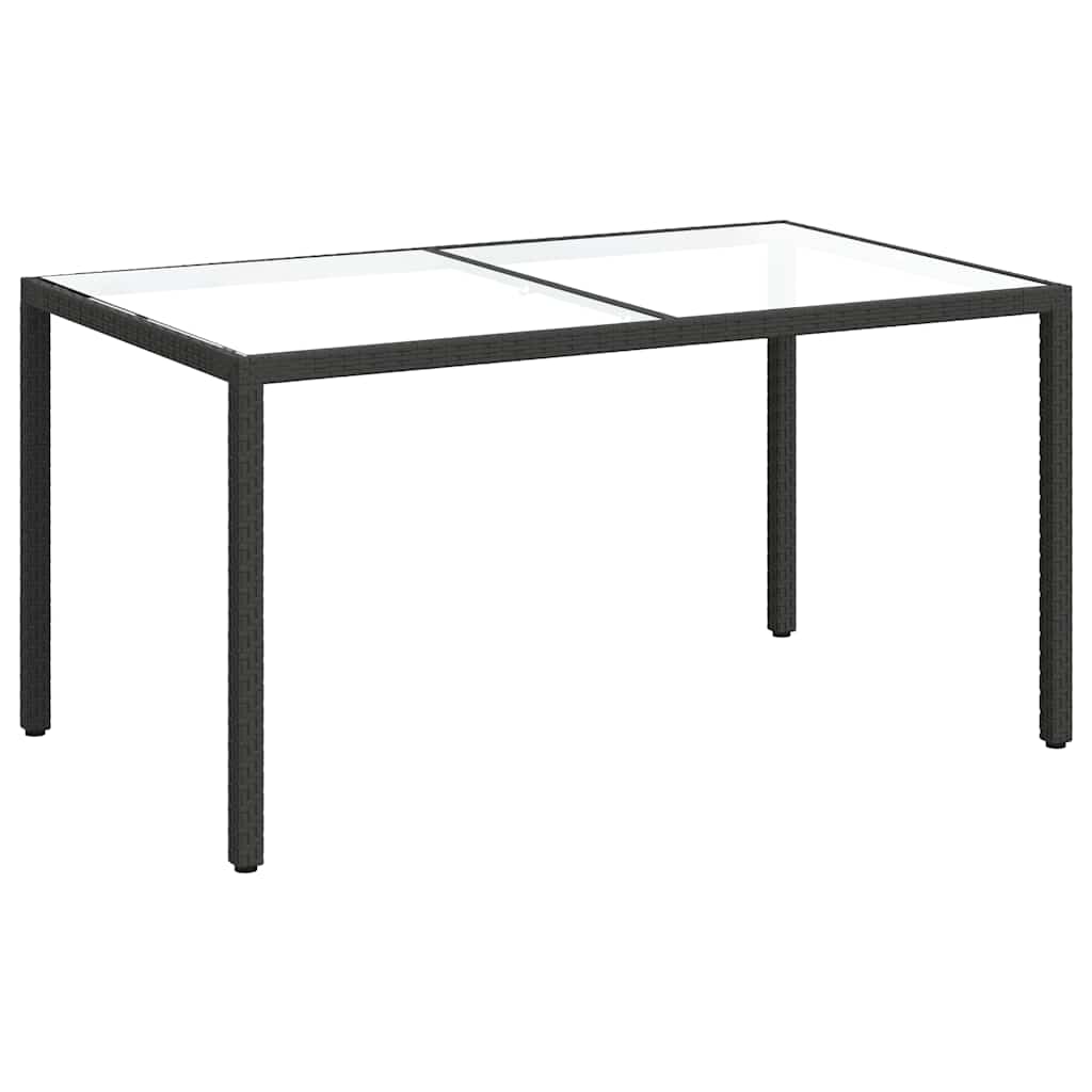 Gartentisch 150x90x75 cm Gehärtetes Glas Poly Rattan Schwarz