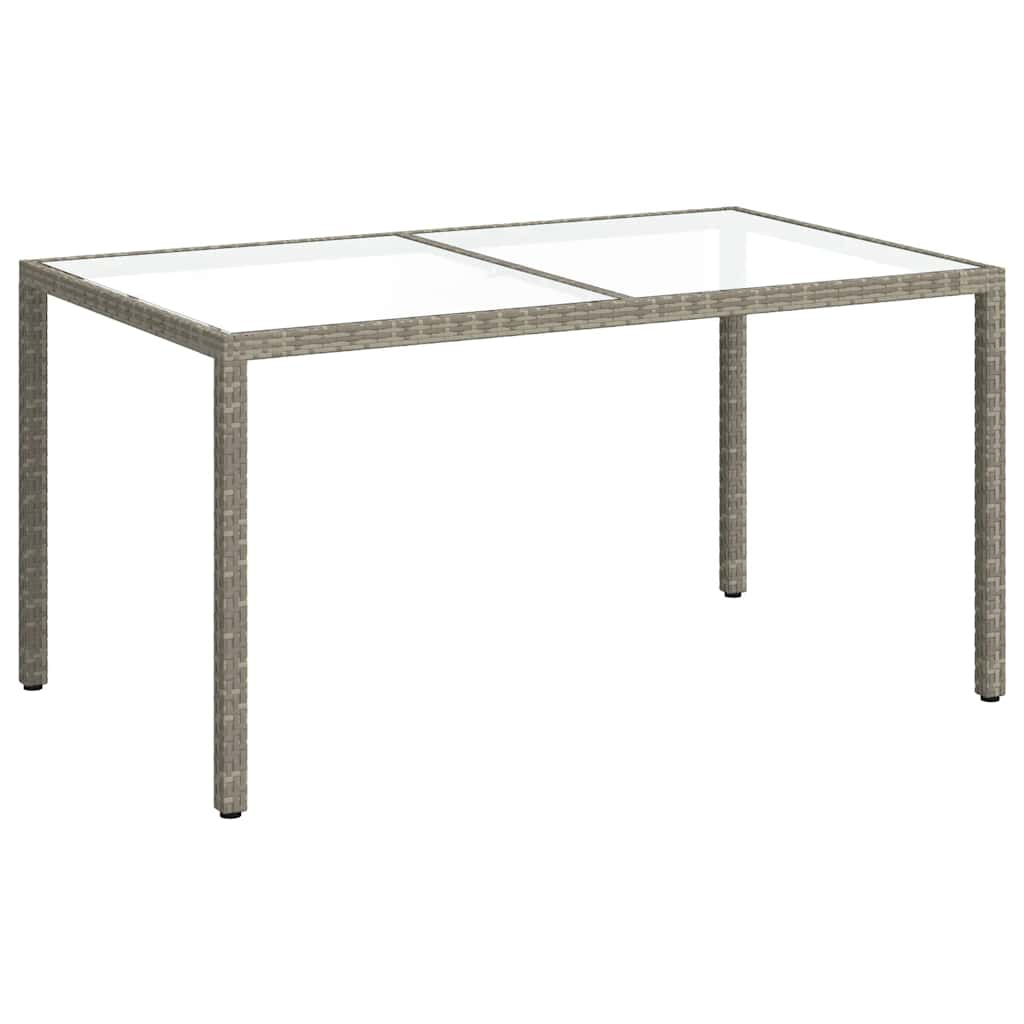 Gartentisch 150x90x75 cm Hartglas und Poly Rattan Grau