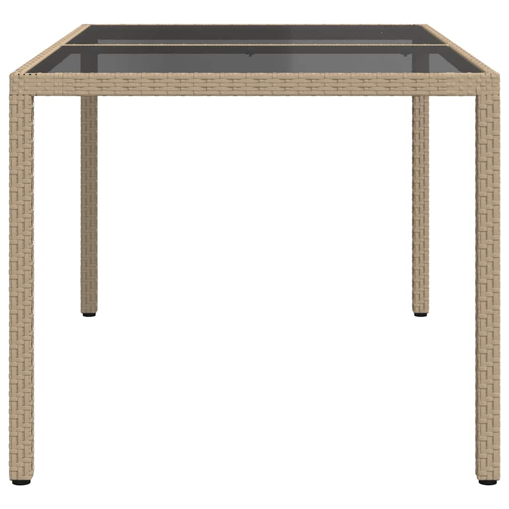 Gartentisch 150x90x75 cm Gehärtetes Glas Poly Rattan Beige