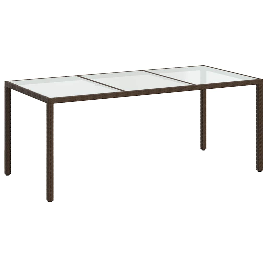 Gartentisch Braun 190x90x75 cm Gehärtetes Glas und Poly Rattan