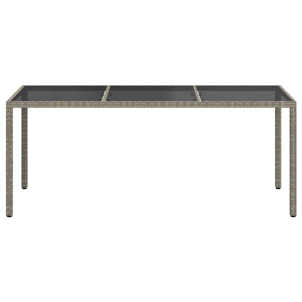 Gartentisch Grau 190x90x75 cm Gehärtetes Glas und Poly Rattan