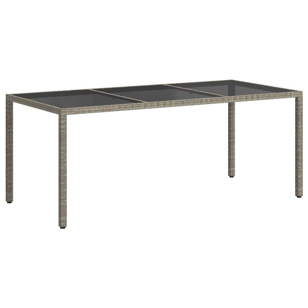 Gartentisch Grau 190x90x75 cm Gehärtetes Glas und Poly Rattan