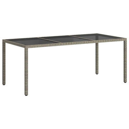Gartentisch Grau 190x90x75 cm Gehärtetes Glas und Poly Rattan