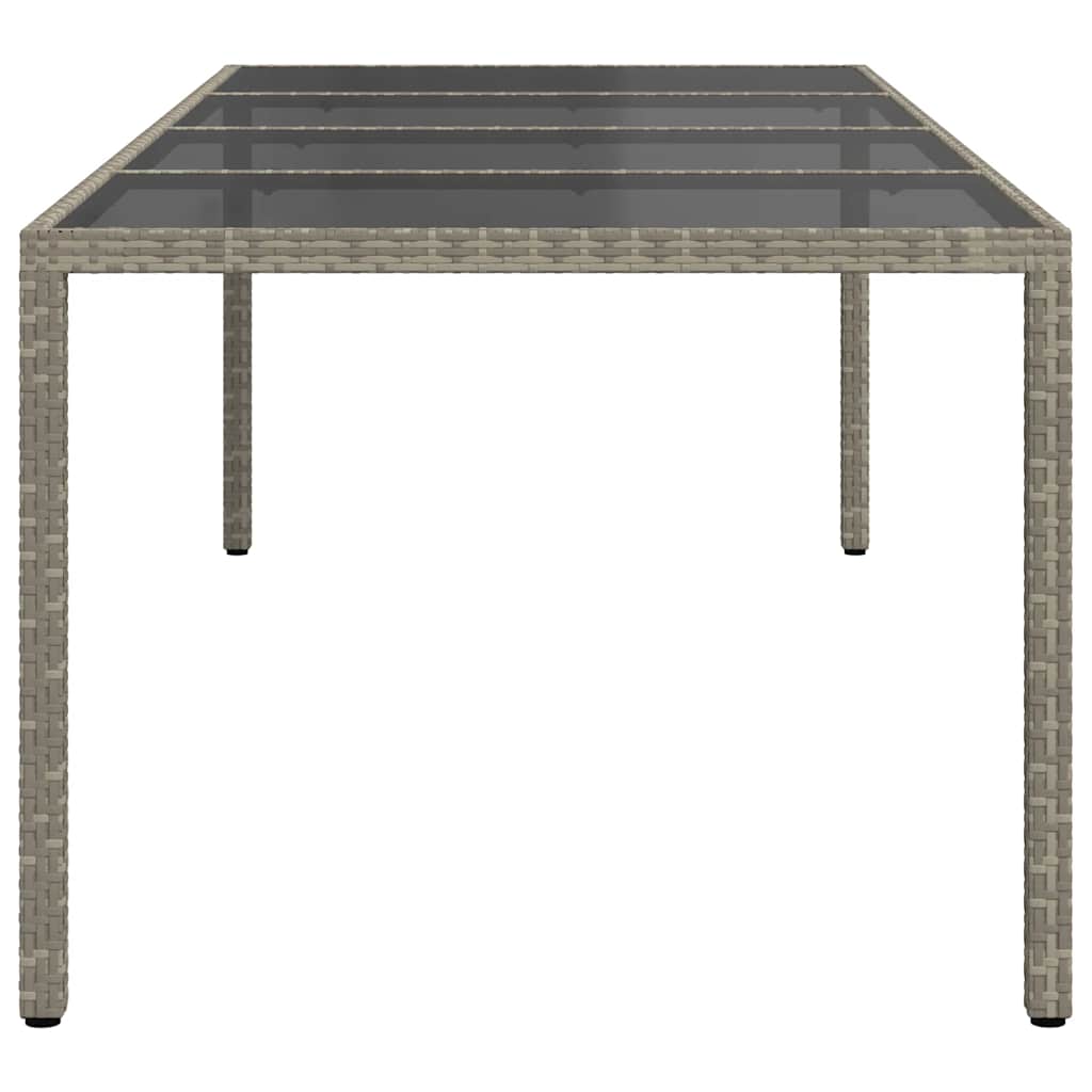 Gartentisch Grau 250x100x75 cm Hartglas und Poly Rattan