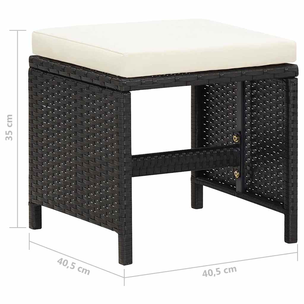 Gartenhocker 4 Stk. mit Sitzkissen Poly Rattan Schwarz