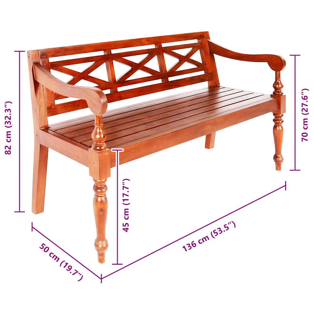 Batavia-Bank Dunkelbraun 123 cm Massivholz Mahagoni