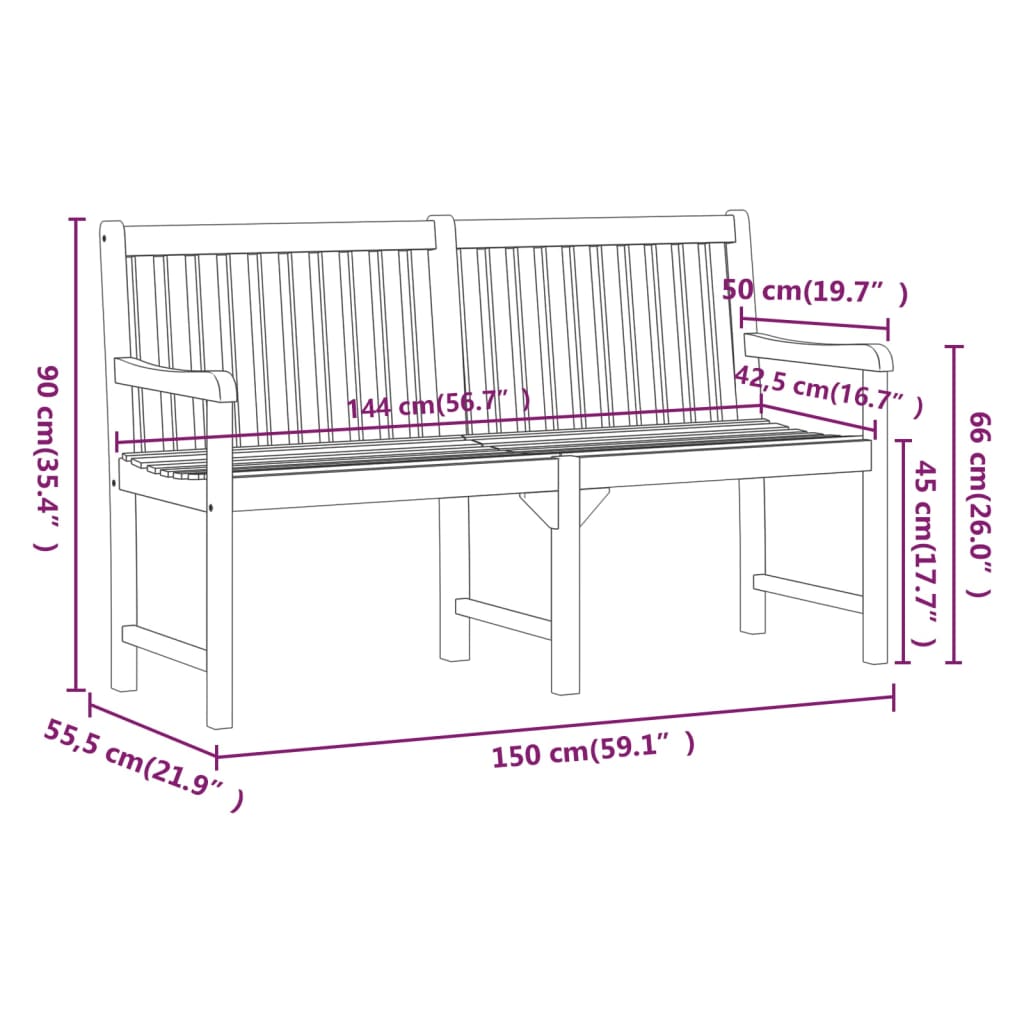 Gartenbänke 1-Sitzanzahl 150 x 55,5 x 90 cm Massivholz Akazie