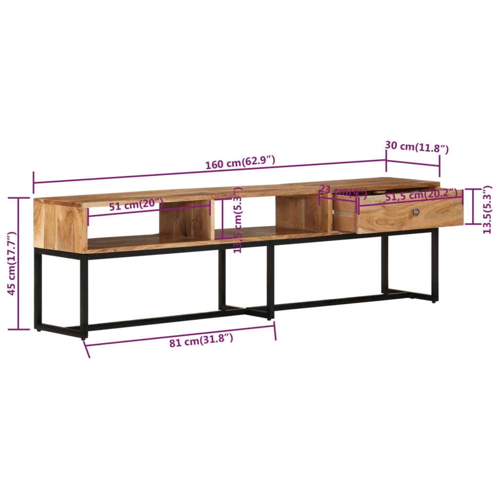 TV-Schrank 160x30x45 cm Massivholz Akazie