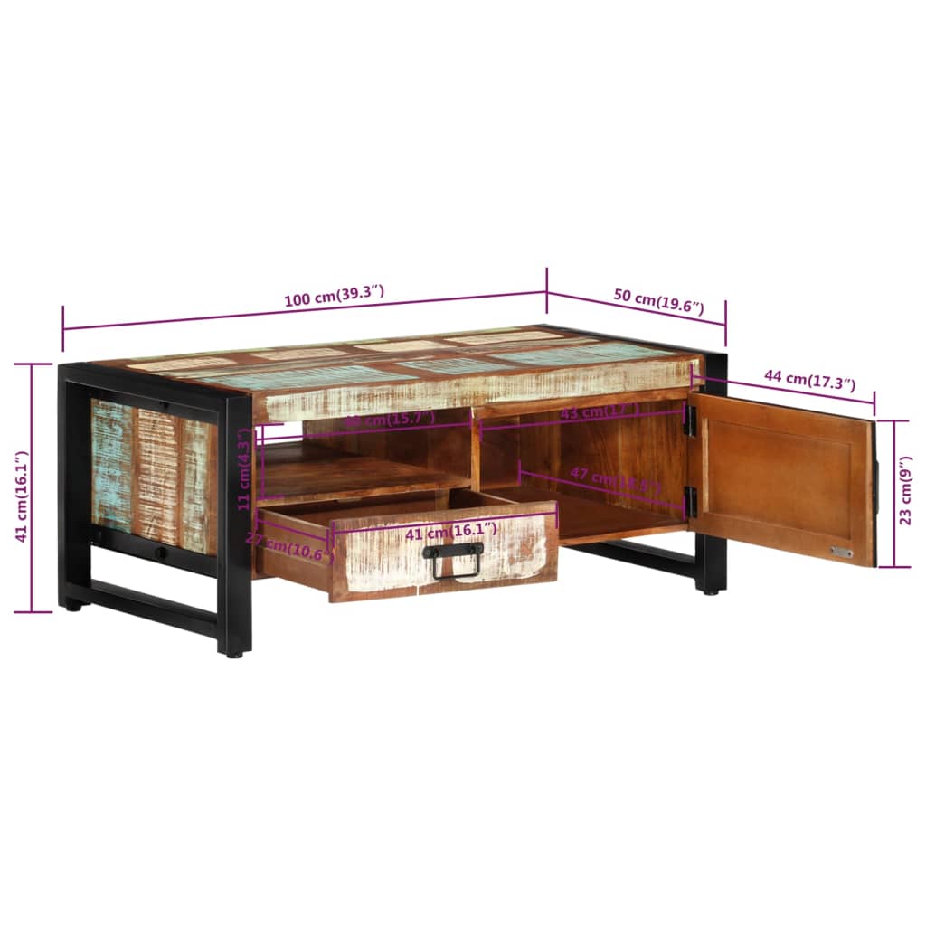 Couchtisch 100x50x41 cm Altholz Massiv