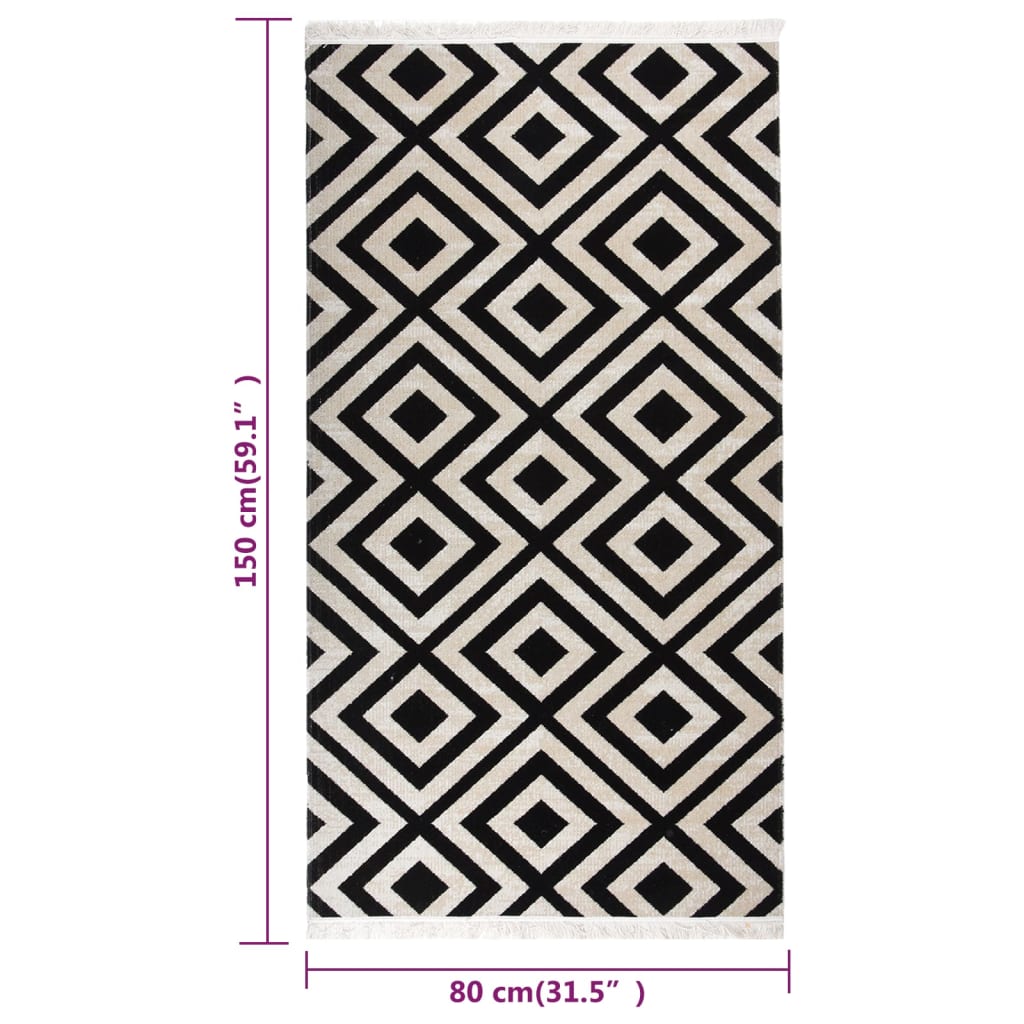 Outdoor-Teppich Flachgewebe 80x150 cm Schwarz und Beige