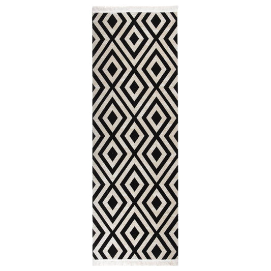 Outdoor-Teppich Flachgewebe 80x250 cm Schwarz und Beige