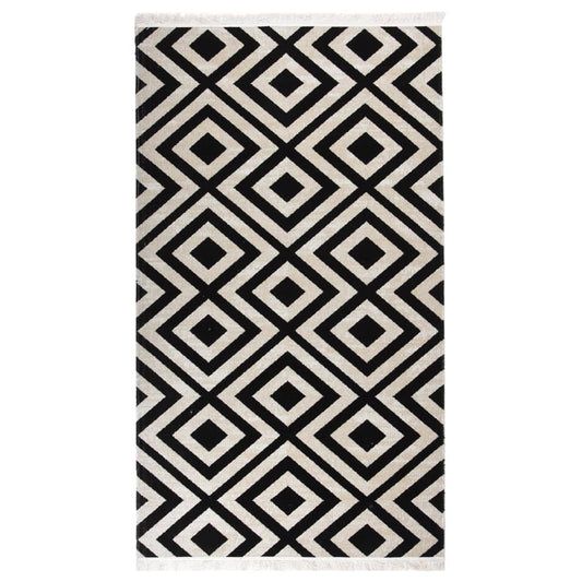 Outdoor-Teppich Flachgewebe 115x170 cm Schwarz und Beige