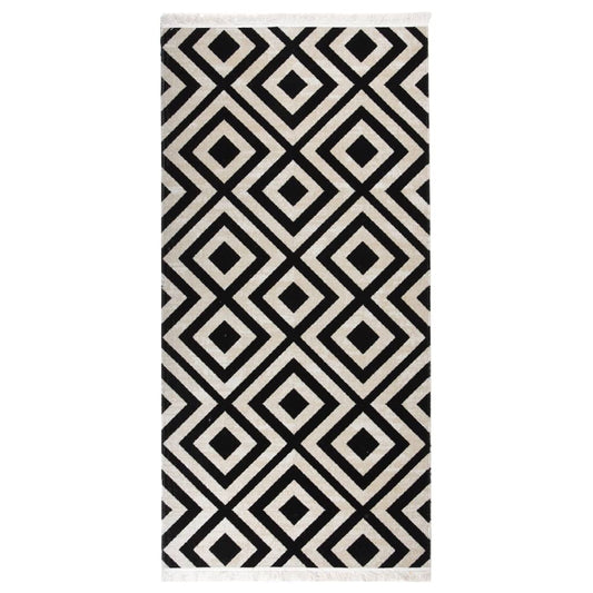 Outdoor-Teppich Flachgewebe 100x200 cm Schwarz und Beige