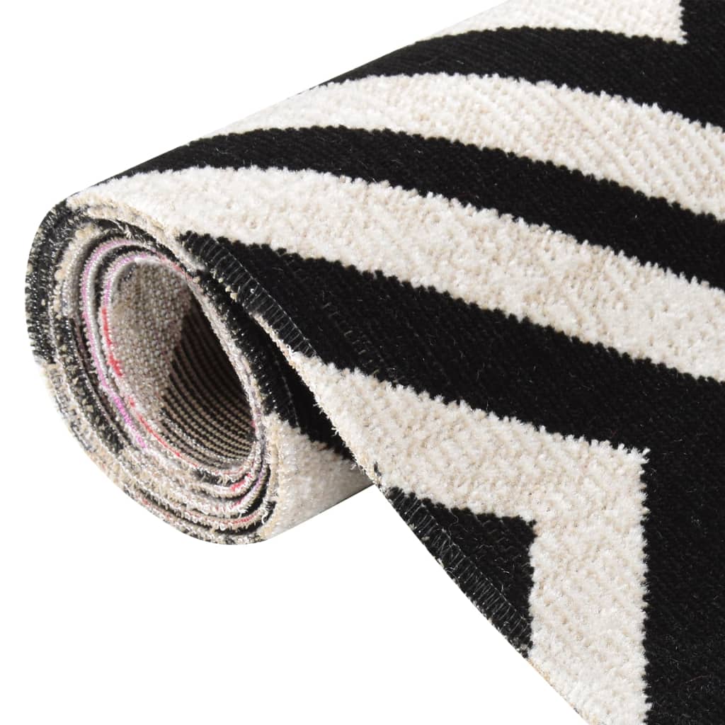Outdoor-Teppich Flachgewebe 100x200 cm Schwarz und Beige