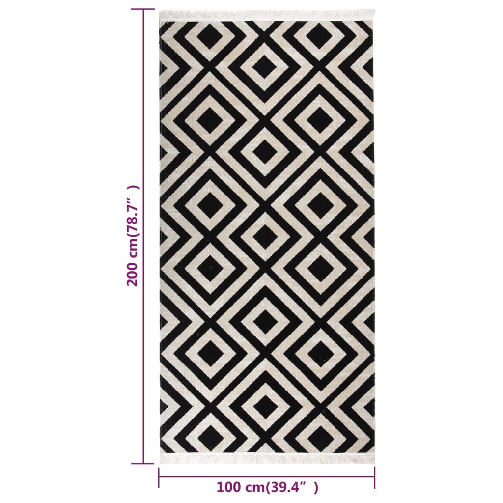 Outdoor-Teppich Flachgewebe 100x200 cm Schwarz und Beige