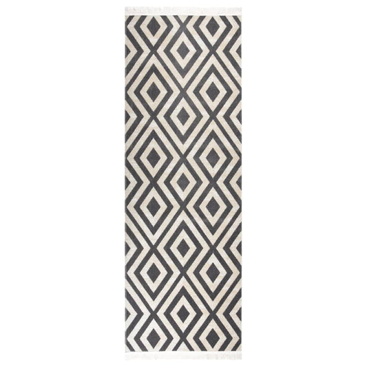 Outdoor-Teppich Flachgewebe 80x250 cm Hellschwarz und Hellbeige