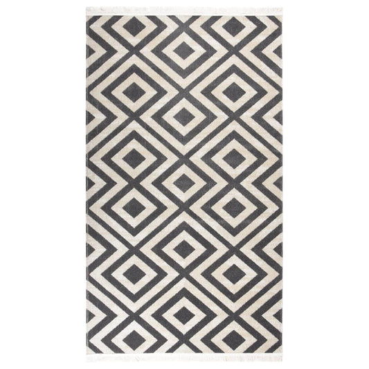 Outdoor-Teppich Flachgewebe 115x170cm Hellschwarz und Hellbeige