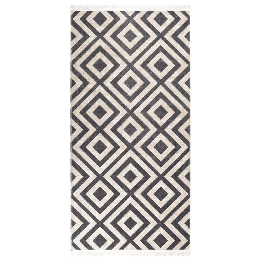 Outdoor-Teppich Flachgewebe 100x200cm Hellschwarz und Hellbeige