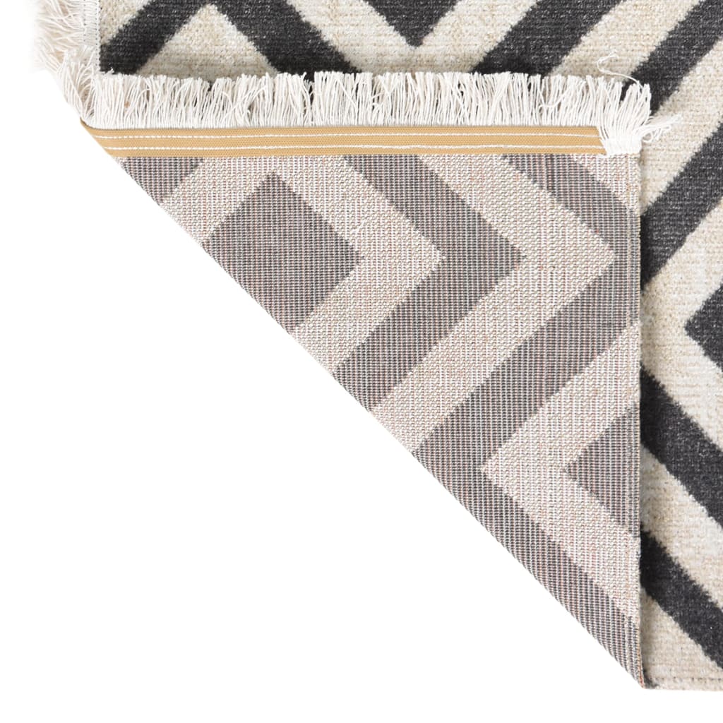 Outdoor-Teppich Flachgewebe 100x200cm Hellschwarz und Hellbeige