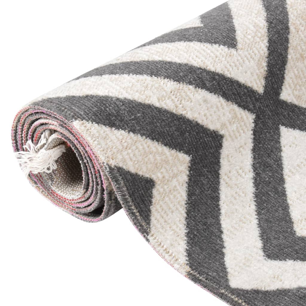 Outdoor-Teppich Flachgewebe 100x200cm Hellschwarz und Hellbeige