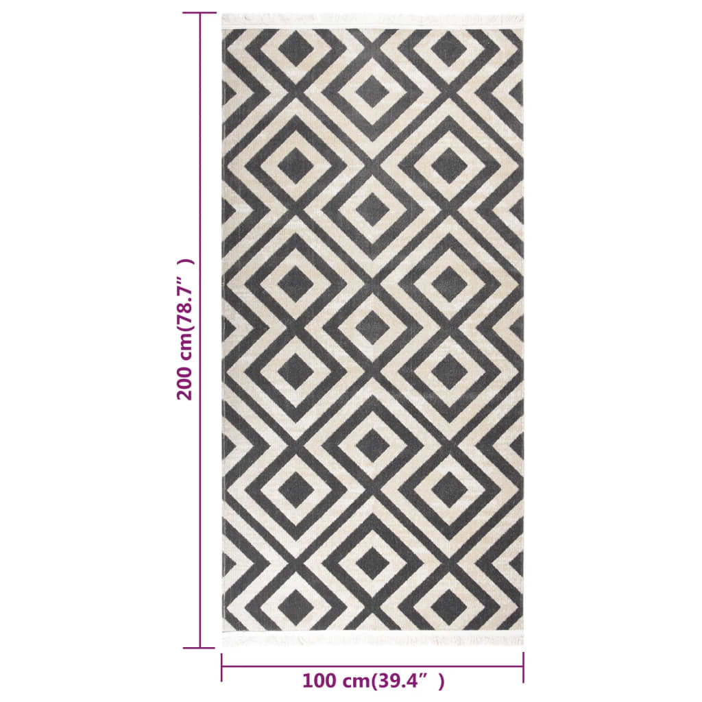 Outdoor-Teppich Flachgewebe 100x200cm Hellschwarz und Hellbeige