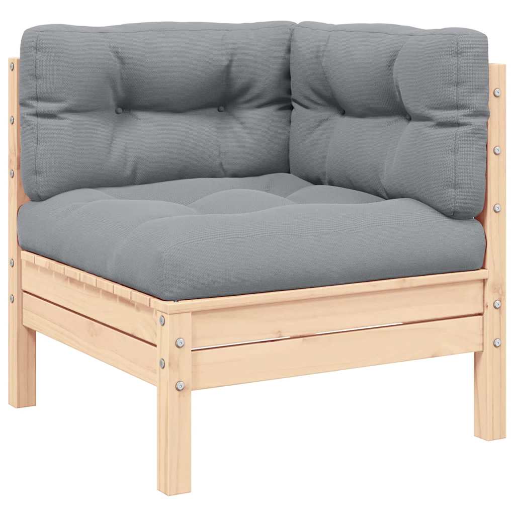 Garten-Ecksofa mit Kissen in Grau Massivholz Kiefer