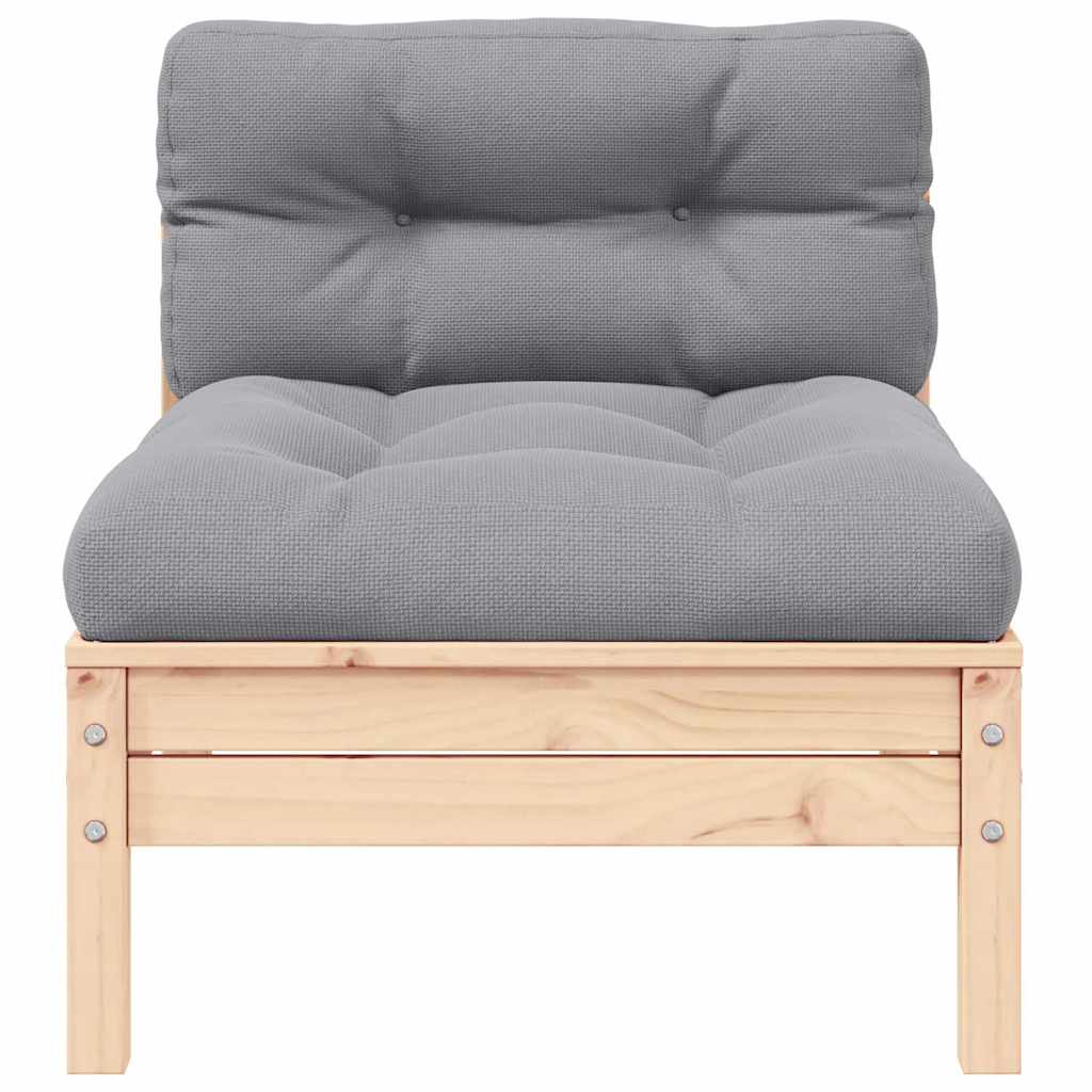 Garten-Mittelsofa mit Grauen Kissen Massivholz Kiefer