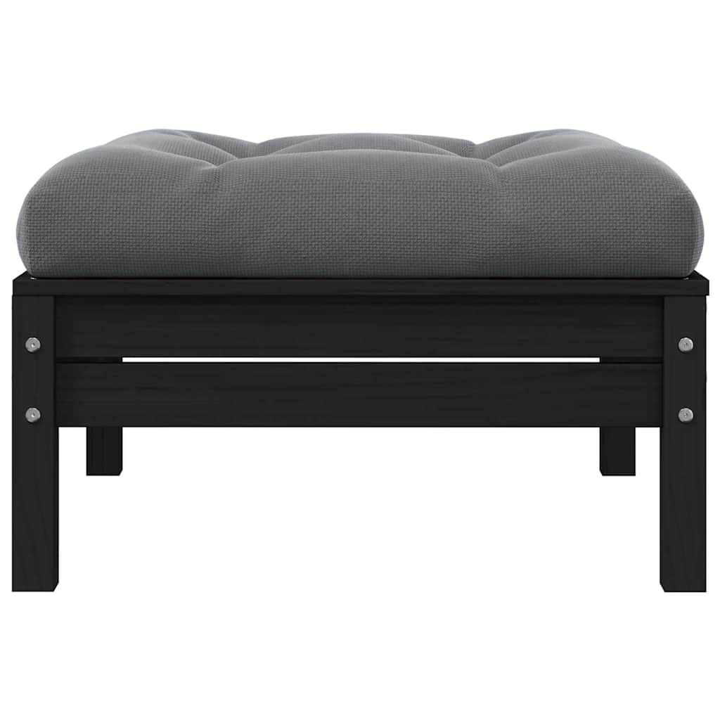 Gartenhocker mit Anthrazit Kissen Schwarz Massivholz Kiefer