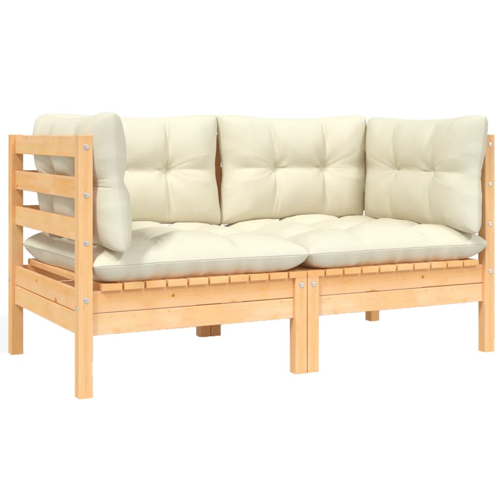 Gartensofa 2-Sitzer mit Kissen in Creme Massivholz Kiefer