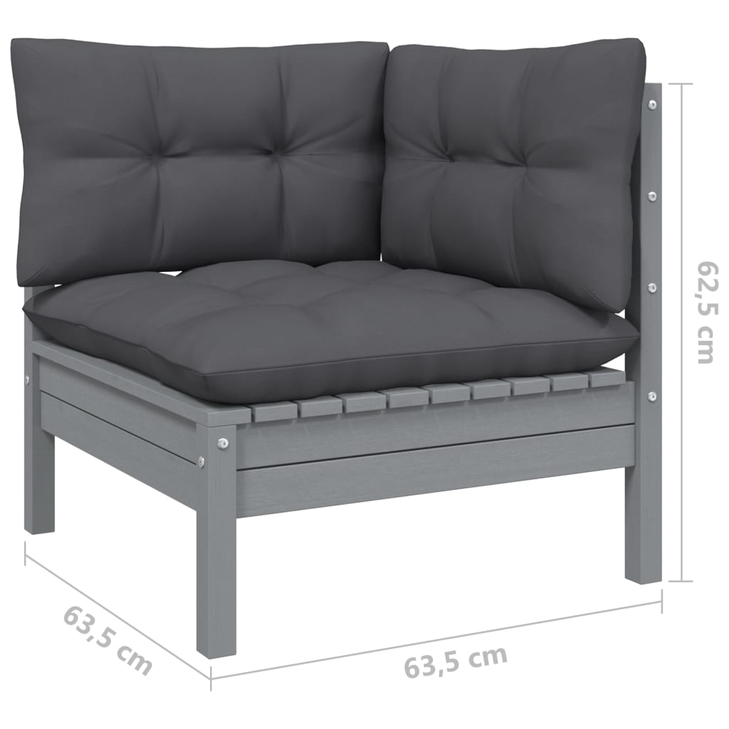 2-Sitzer-Gartensofa mit Kissen Grau Massivholz Kiefer