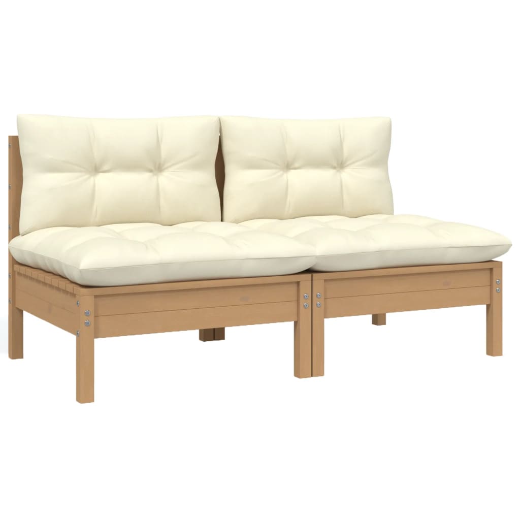 Gartensofa 2-Sitzer mit Creme Kissen Massivholz Kiefer