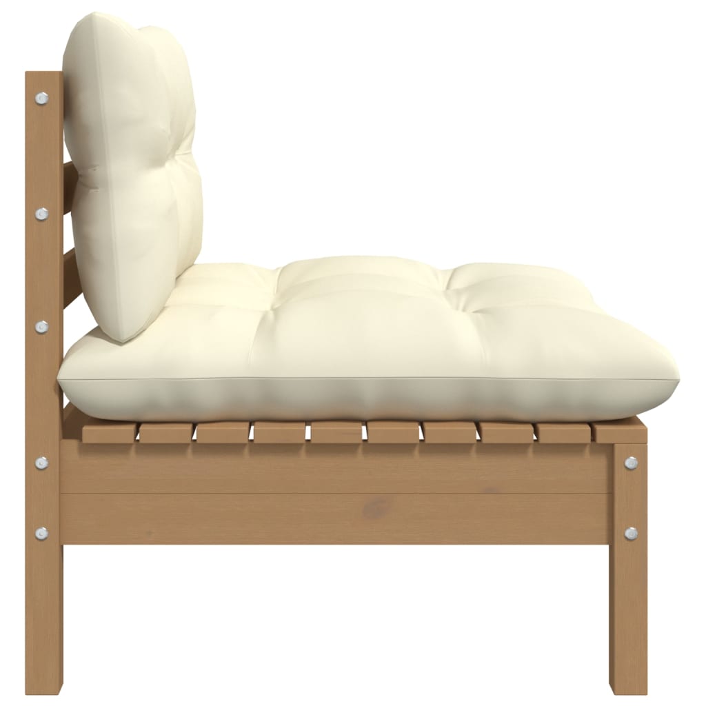 Gartensofa 2-Sitzer mit Creme Kissen Massivholz Kiefer