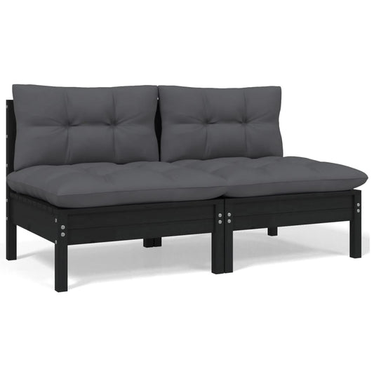 2-Sitzer-Gartensofa mit Kissen Schwarz Massivholz Kiefer