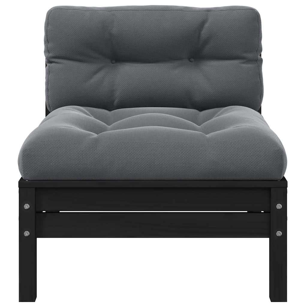2-Sitzer-Gartensofa mit Kissen Schwarz Massivholz Kiefer