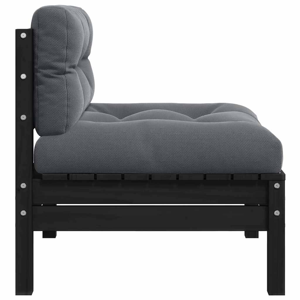 2-Sitzer-Gartensofa mit Kissen Schwarz Massivholz Kiefer