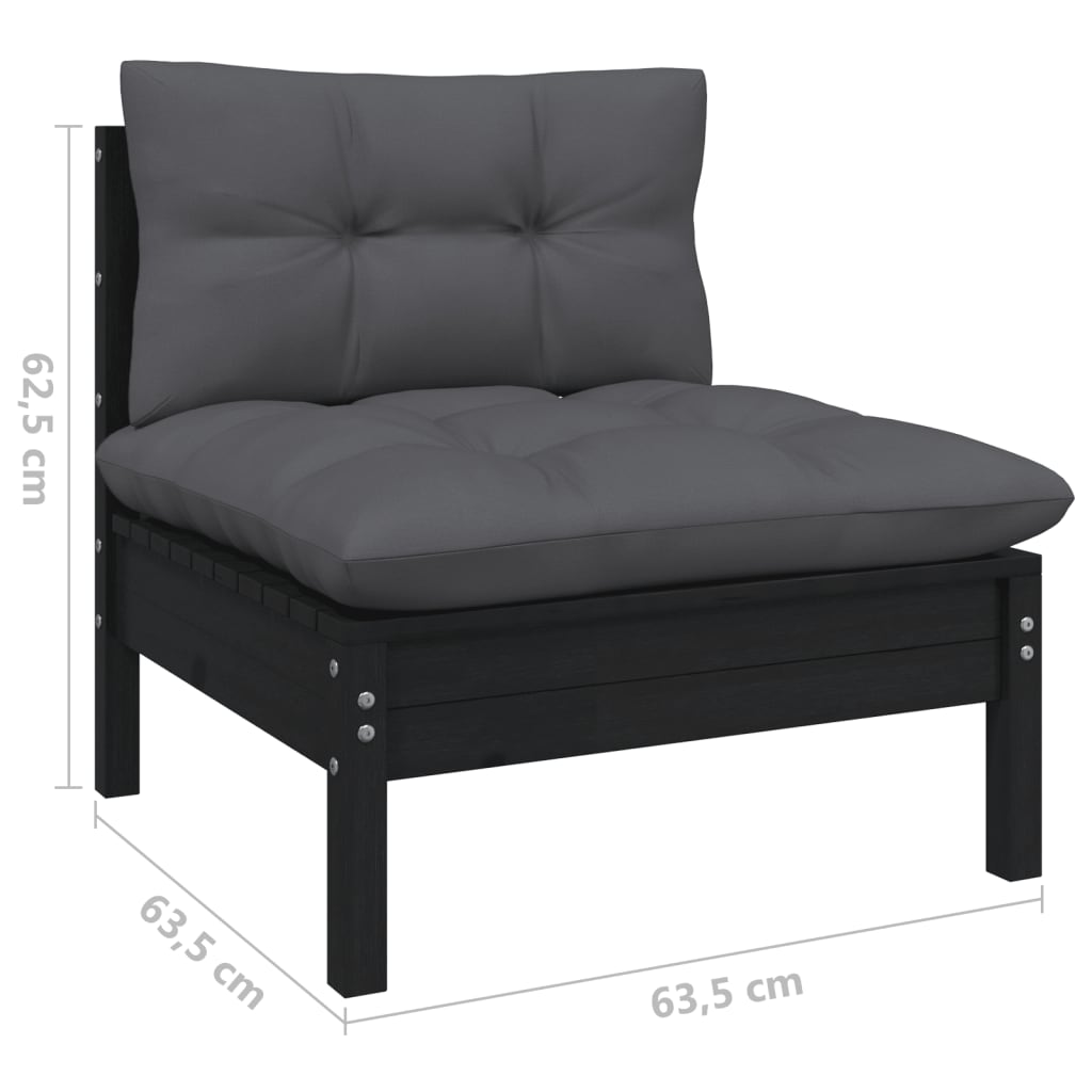 2-Sitzer-Gartensofa mit Kissen Schwarz Massivholz Kiefer