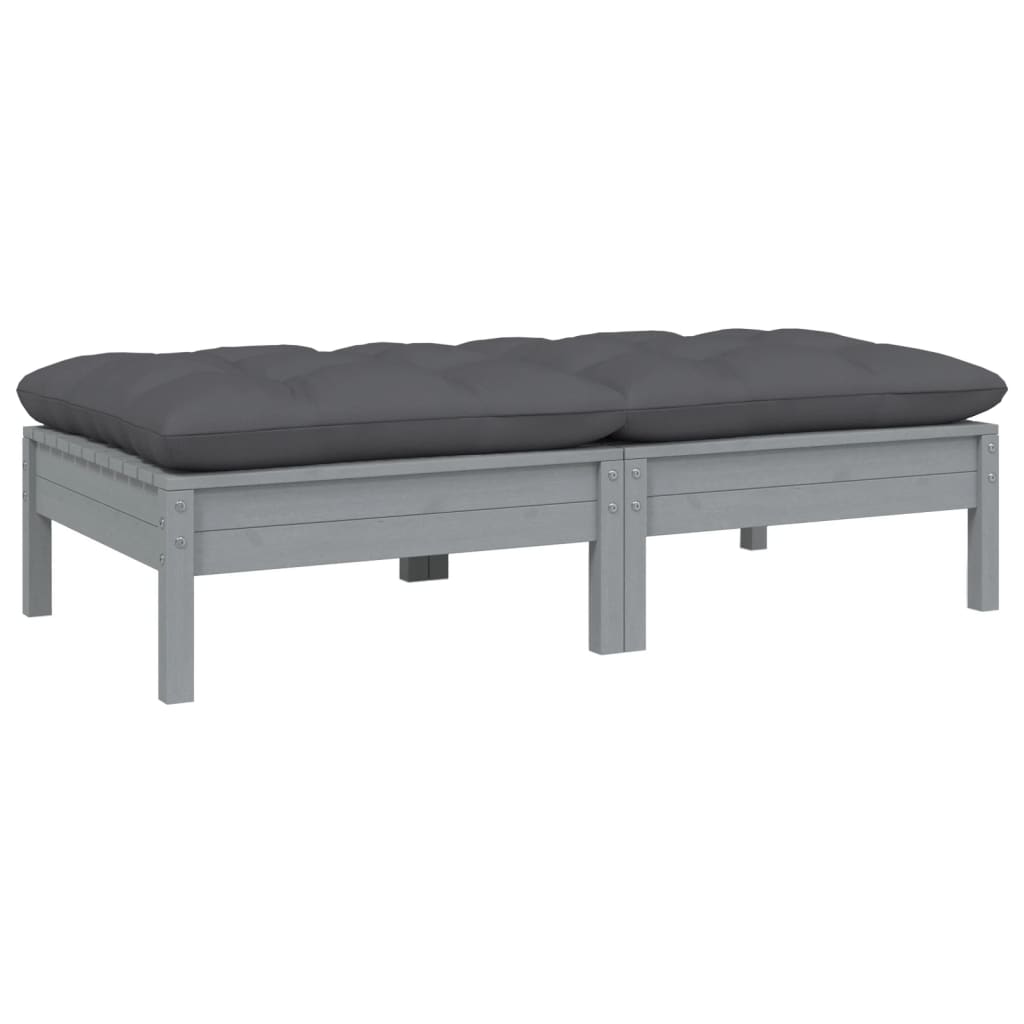 2-Sitzer-Gartensofa mit Kissen Grau Massivholz Kiefer