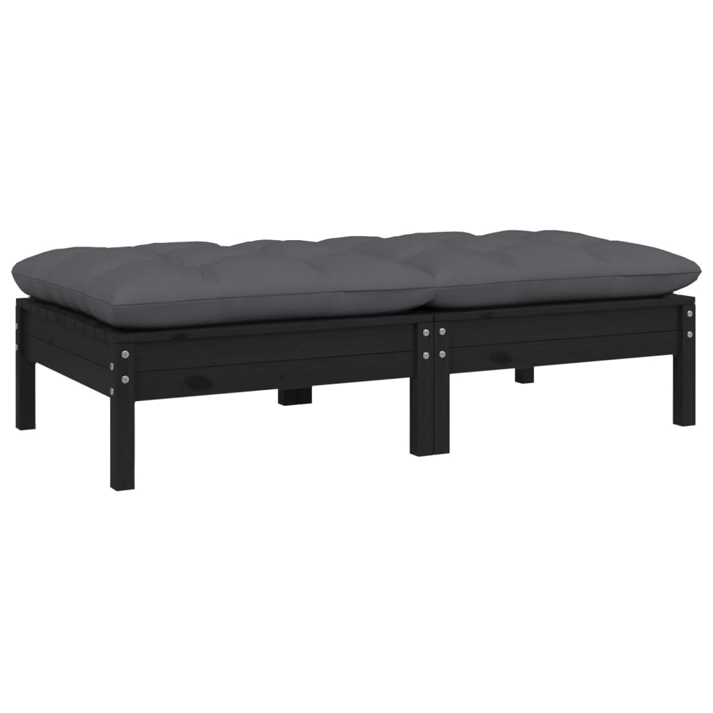 Gartensofa 2-Sitzer mit Kissen in Schwarz Massivholz Kiefer